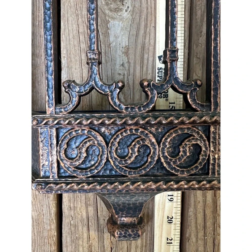Vintage Bronze Hammered Metal Wall Sconce Lantern Candle Holder Gothic Decor